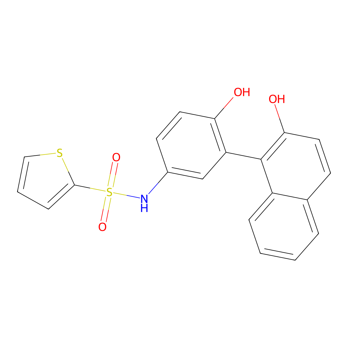 N-[4-hydroxy-3-(2-hydroxynaphthalen-1-yl)phenyl]thiophene-2-sulfonamide molecular structure, CAS 494827-46-2