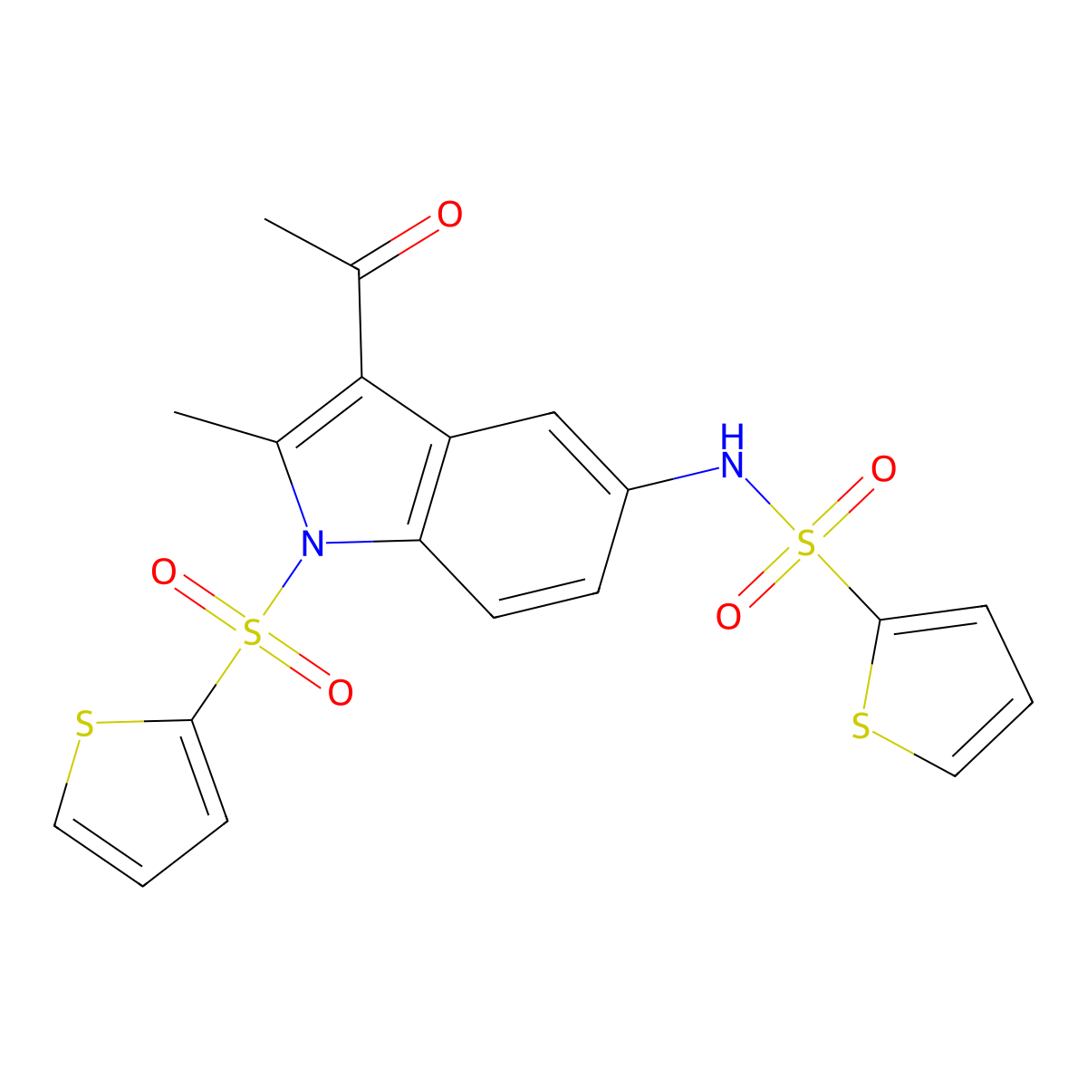 N-(3-acetyl-2-methyl-1-thiophen-2-ylsulfonylindol-5-yl)thiophene-2-sulfonamide molecular structure, CAS 494827-52-0