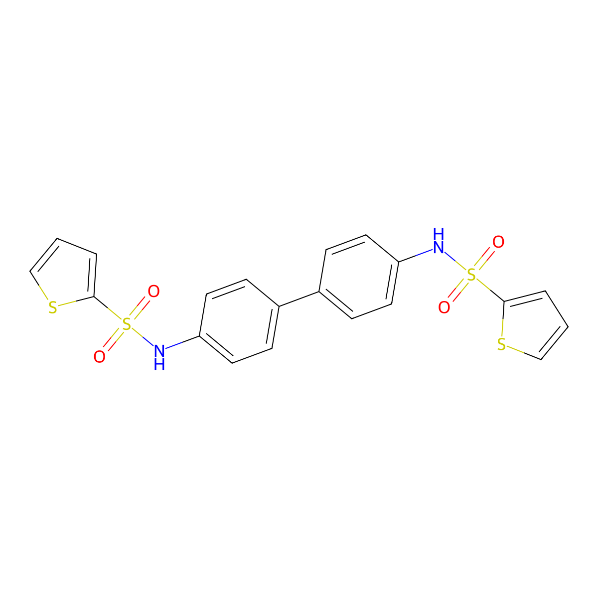 N-[4-[4-(thiophen-2-ylsulfonylamino)phenyl]phenyl]thiophene-2-sulfonamide molecular structure, CAS 494827-53-1
