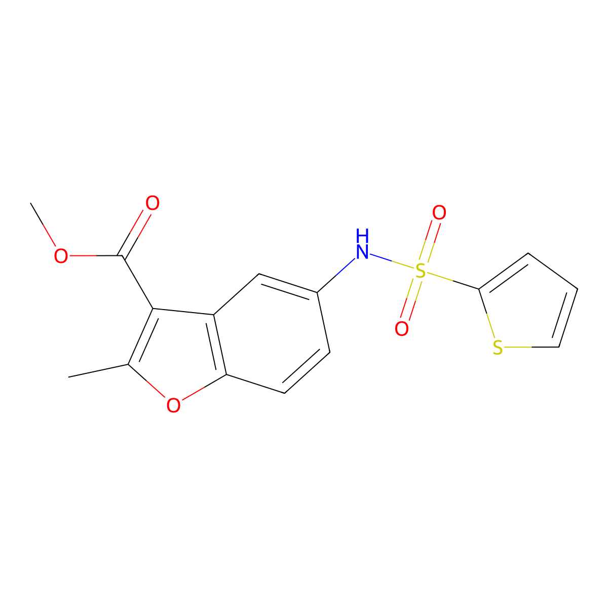 Methyl 2-methyl-5-[(2-thienylsulfonyl)amino]-1-benzofuran-3-carboxylate molecular structure, CAS 494827-67-7