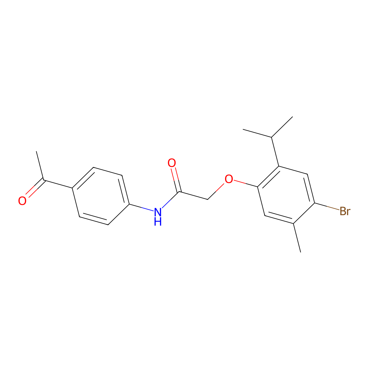 N-(4-acetylphenyl)-2-(4-bromo-2-isopropyl-5-methylphenoxy)acetamide molecular structure, CAS 494830-49-8