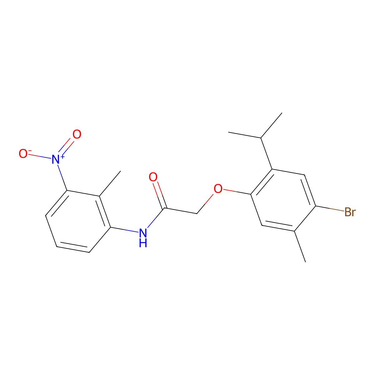 2-(4-bromo-2-isopropyl-5-methylphenoxy)-N-{3-nitro-2-methylphenyl}acetamide molecular structure, CAS 494830-58-9
