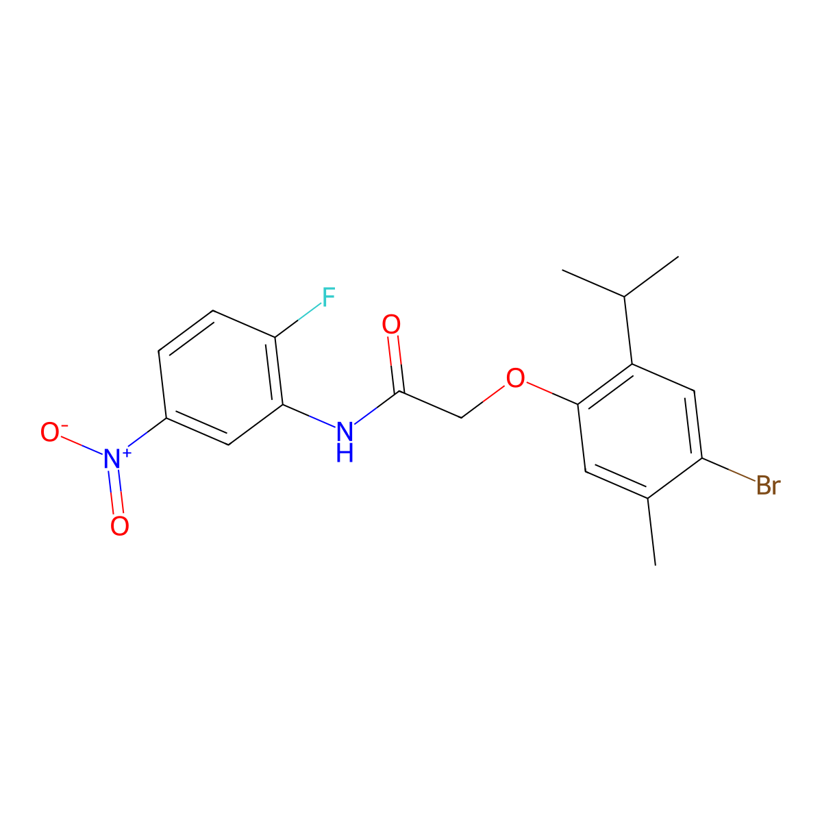 2-(4-bromo-5-methyl-2-propan-2-ylphenoxy)-N-(2-fluoro-5-nitrophenyl)acetamide molecular structure, CAS 494830-59-0