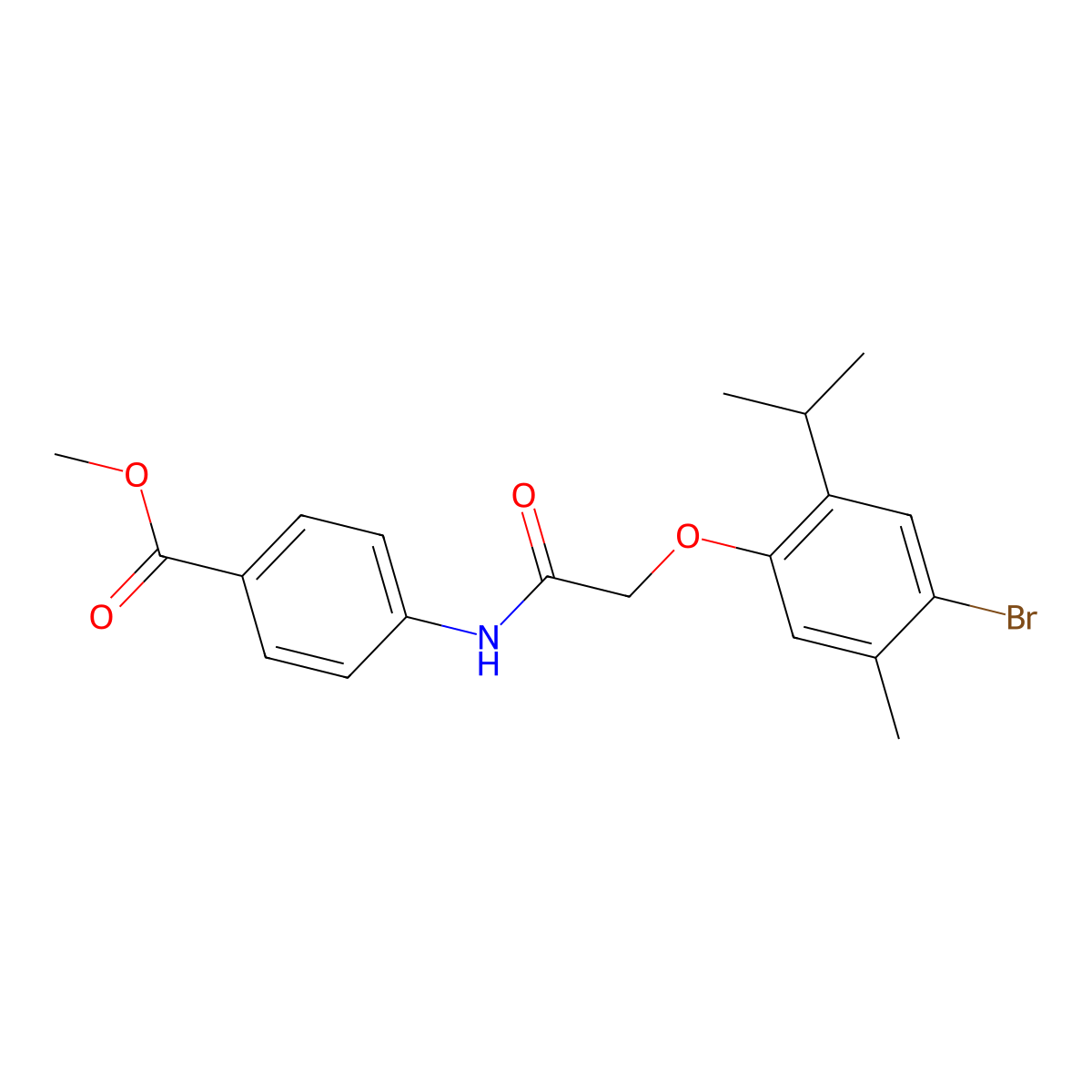 Methyl 4-{[(4-bromo-2-isopropyl-5-methylphenoxy)acetyl]amino}benzoate molecular structure, CAS 494830-62-5
