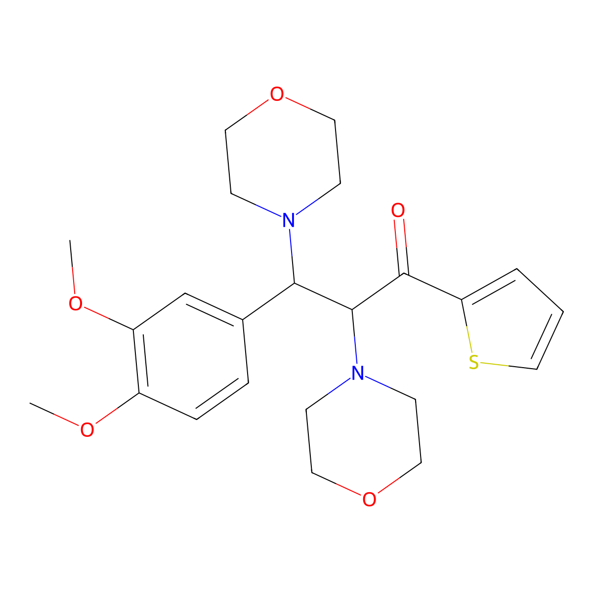 3-(3,4-Dimethoxyphenyl)-2,3-dimorpholino-1-(thiophen-2-yl)propan-1-one molecular structure, CAS 494830-89-6