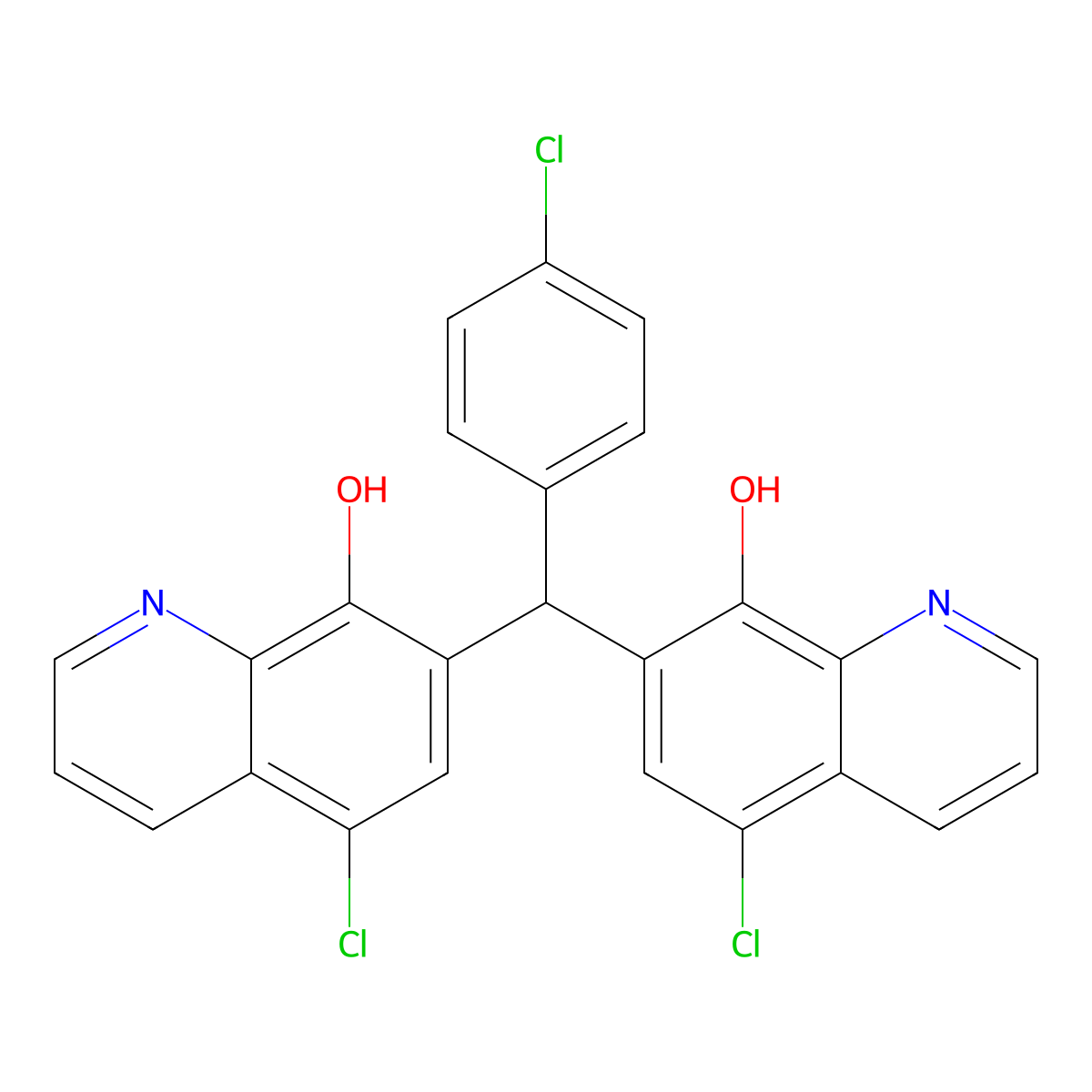 5-Chloro-7-[(5-chloro-8-hydroxyquinolin-7-yl)(4-chlorophenyl)methyl]quinolin-8-ol molecular structure, CAS 494830-90-9