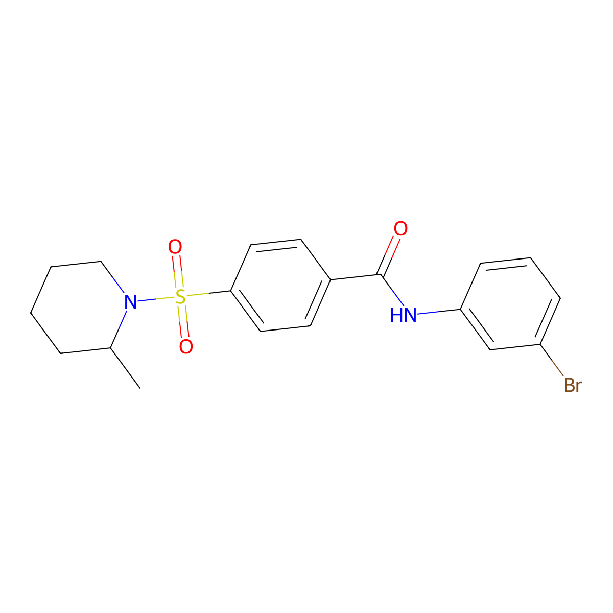 N-(3-bromophenyl)-4-(2-methylpiperidin-1-yl)sulfonylbenzamide molecular structure, CAS 494831-88-8