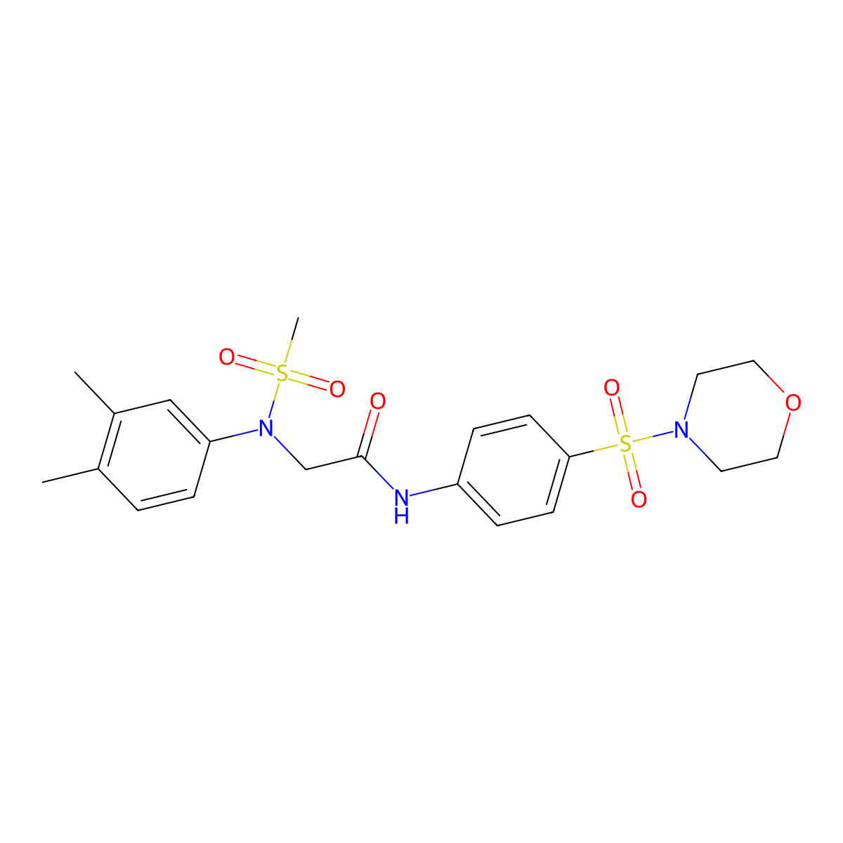 2-[3,4-dimethyl(methylsulfonyl)anilino]-N-[4-(4-morpholinylsulfonyl)phenyl]acetamide molecular structure, CAS 494832-67-6