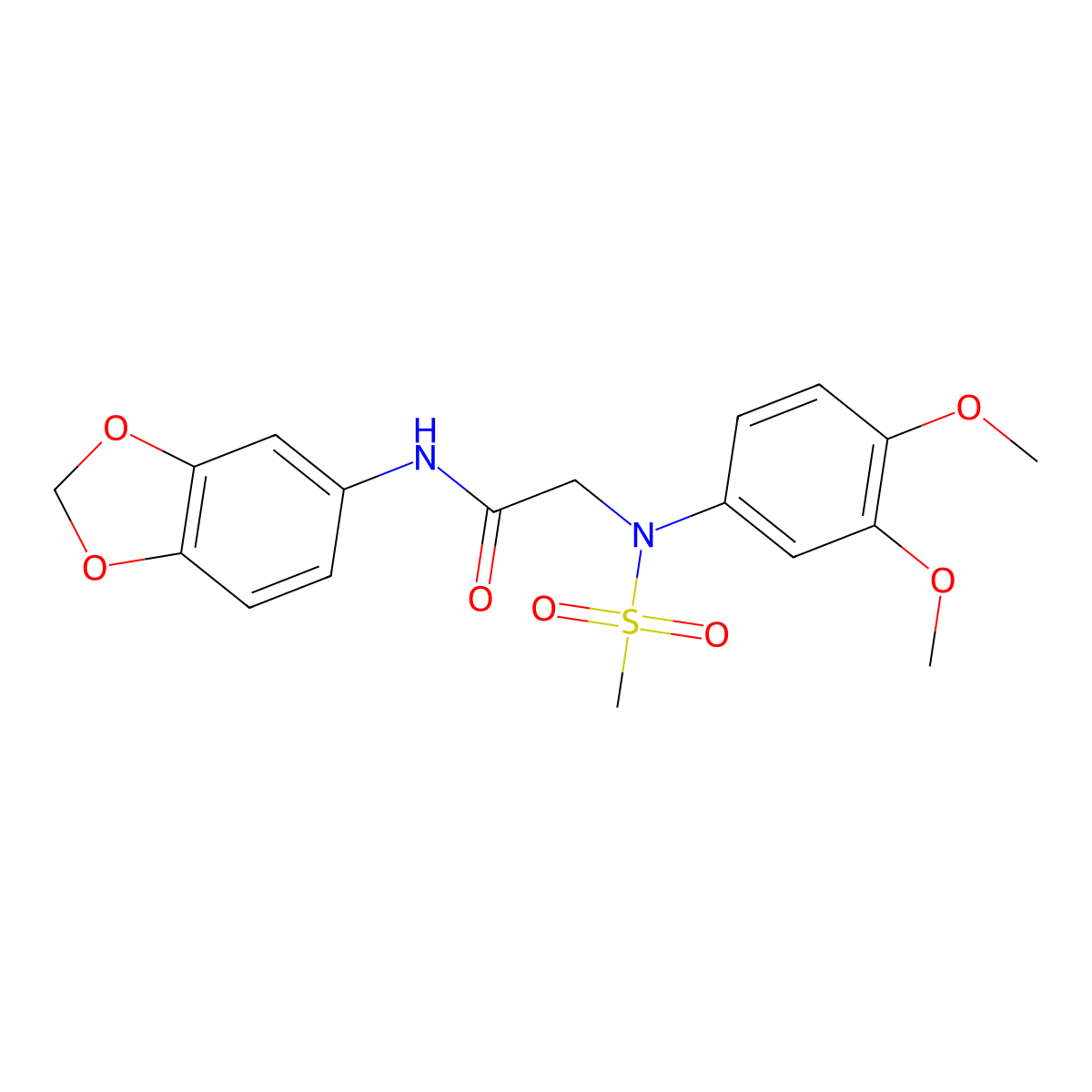 N-(1,3-benzodioxol-5-yl)-2-(3,4-dimethoxy-N-methylsulfonylanilino)acetamide molecular structure, CAS 494833-22-6