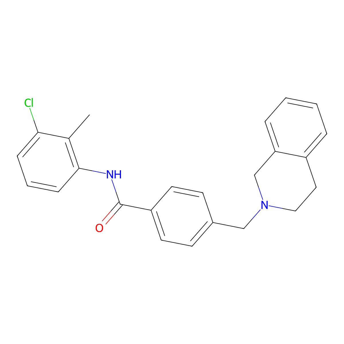 N-(3-chloro-2-methylphenyl)-4-(3,4-dihydroisoquinolin-2(1H)-ylmethyl)benzamide molecular structure, CAS 494833-27-1