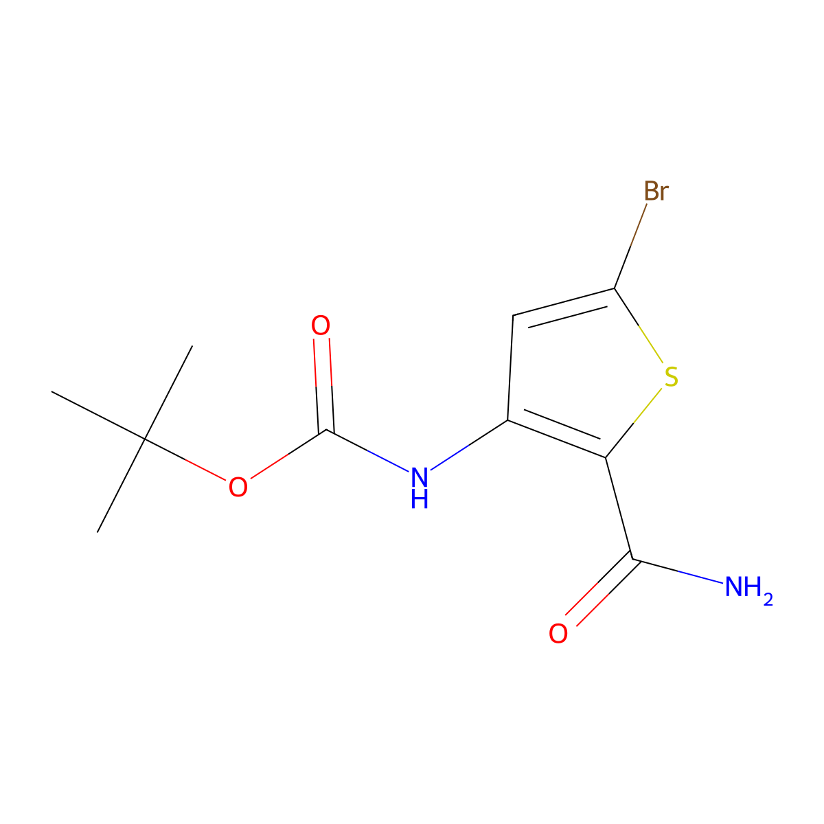 tert-Butyl (5-bromo-2-carbamoylthiophen-3-yl)carbamate molecular structure, CAS 494833-78-2