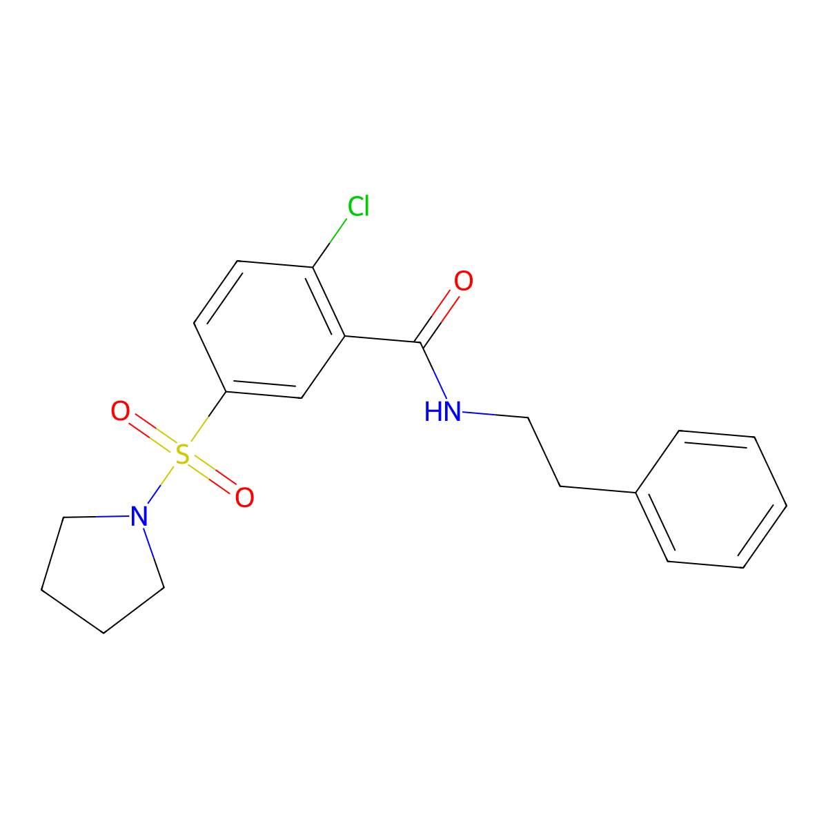 2-Chloro-N-(2-phenylethyl)-5-(1-pyrrolidinylsulfonyl)benzamide molecular structure, CAS 494839-05-3
