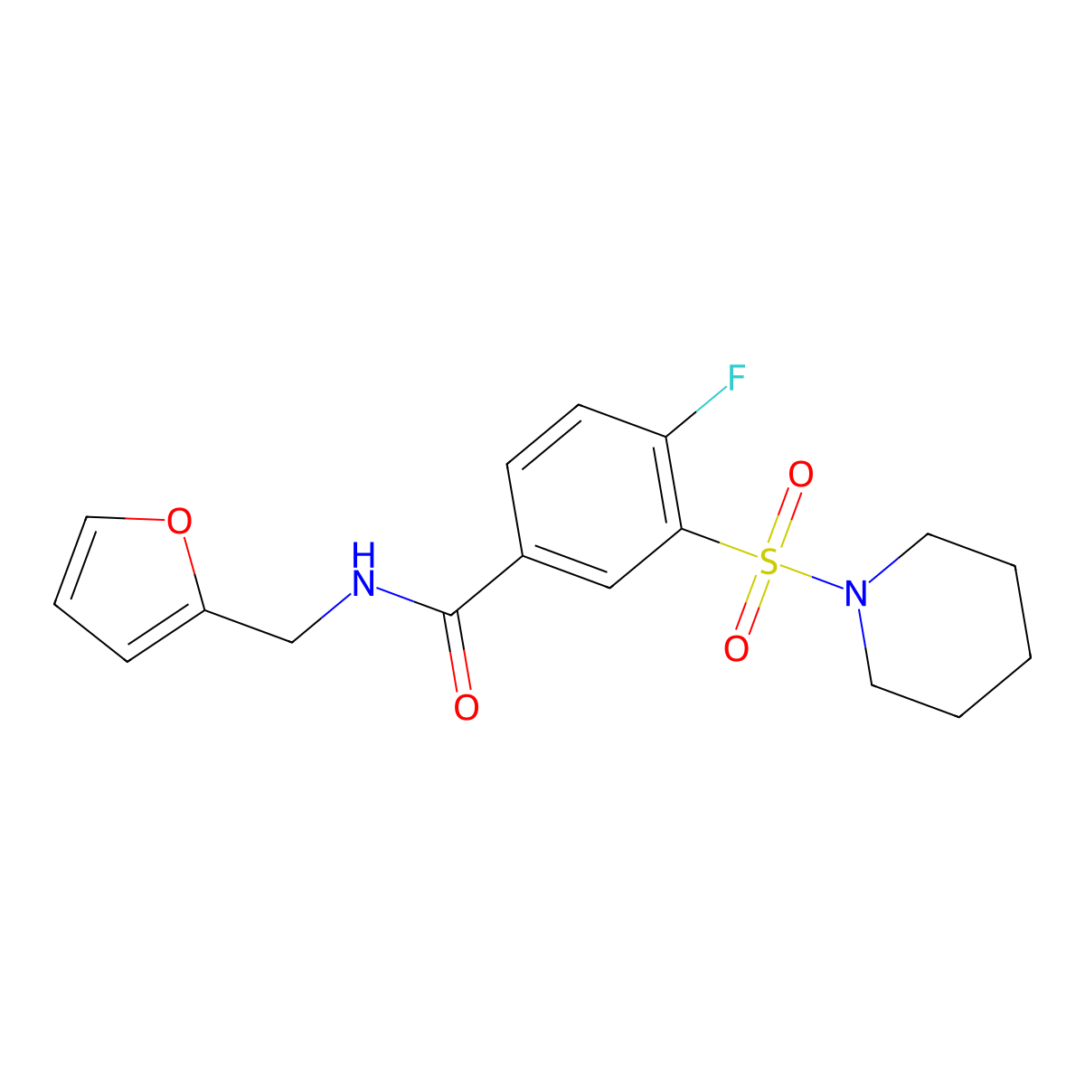 4-fluoro-N-(furan-2-ylmethyl)-3-piperidin-1-ylsulfonylbenzamide molecular structure, CAS 494839-35-9