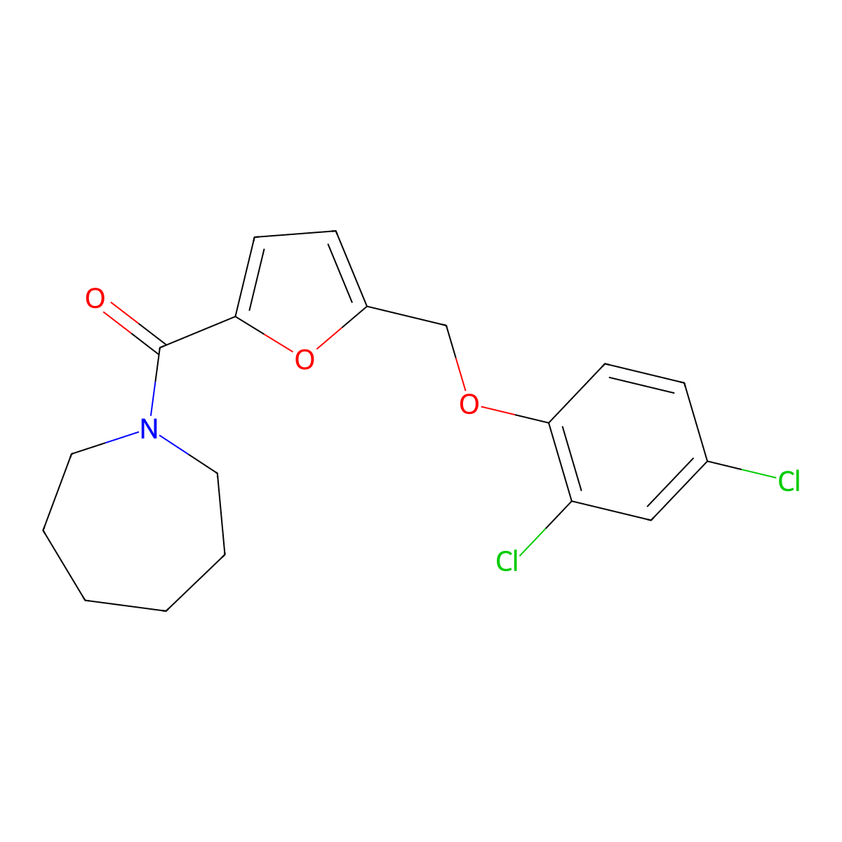 Azepan-1-yl(5-((2,4-dichlorophenoxy)methyl)furan-2-yl)methanone molecular structure, CAS 494852-40-3