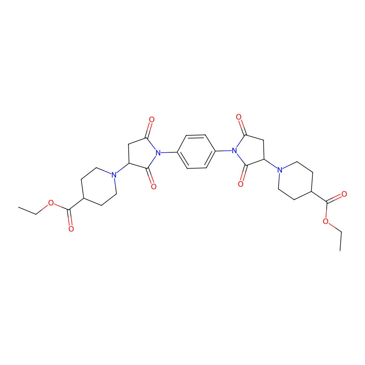 Ethyl 1-[1-[4-[3-(4-ethoxycarbonylpiperidin-1-yl)-2,5-dioxopyrrolidin-1-yl]phenyl]-2,5-dioxopyrrolidin-3-yl]piperidine-4-carboxylate molecular structure, CAS 494853-40-6