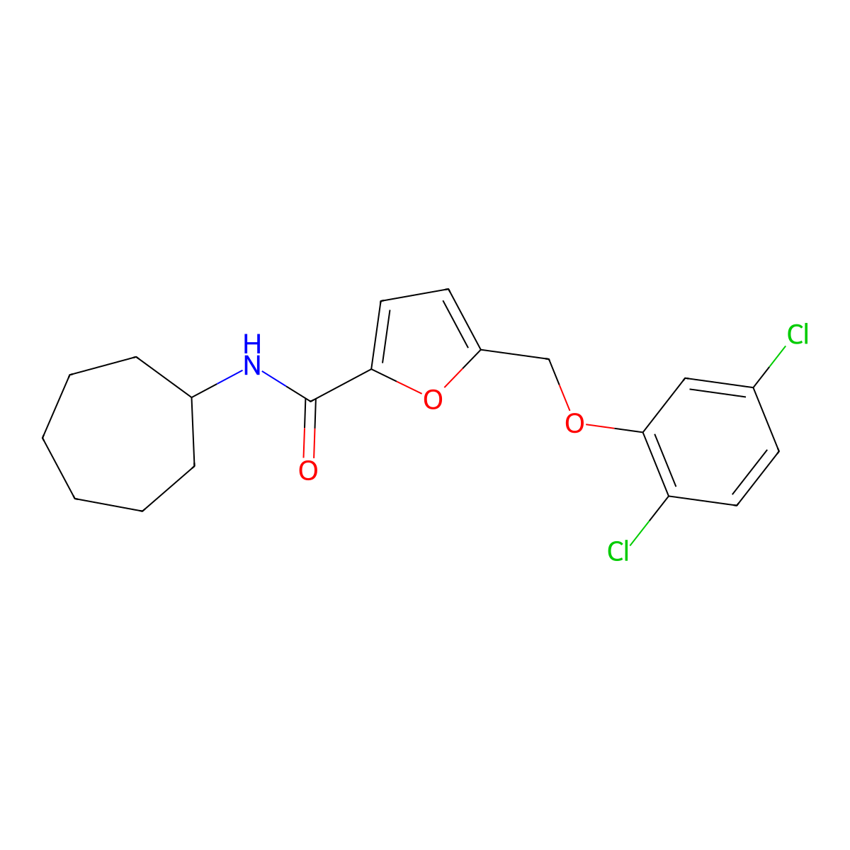 N-cycloheptyl-5-[(2,5-dichlorophenoxy)methyl]furan-2-carboxamide molecular structure, CAS 494857-49-7