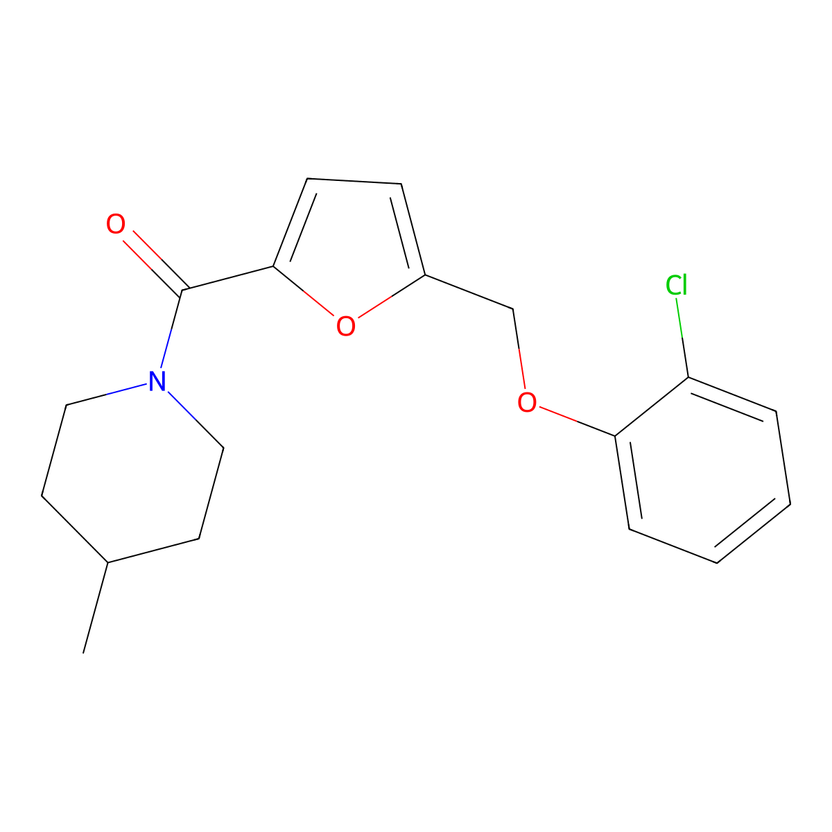 (5-((2-Chlorophenoxy)methyl)furan-2-yl)(4-methylpiperidin-1-yl)methanone molecular structure, CAS 494858-37-6
