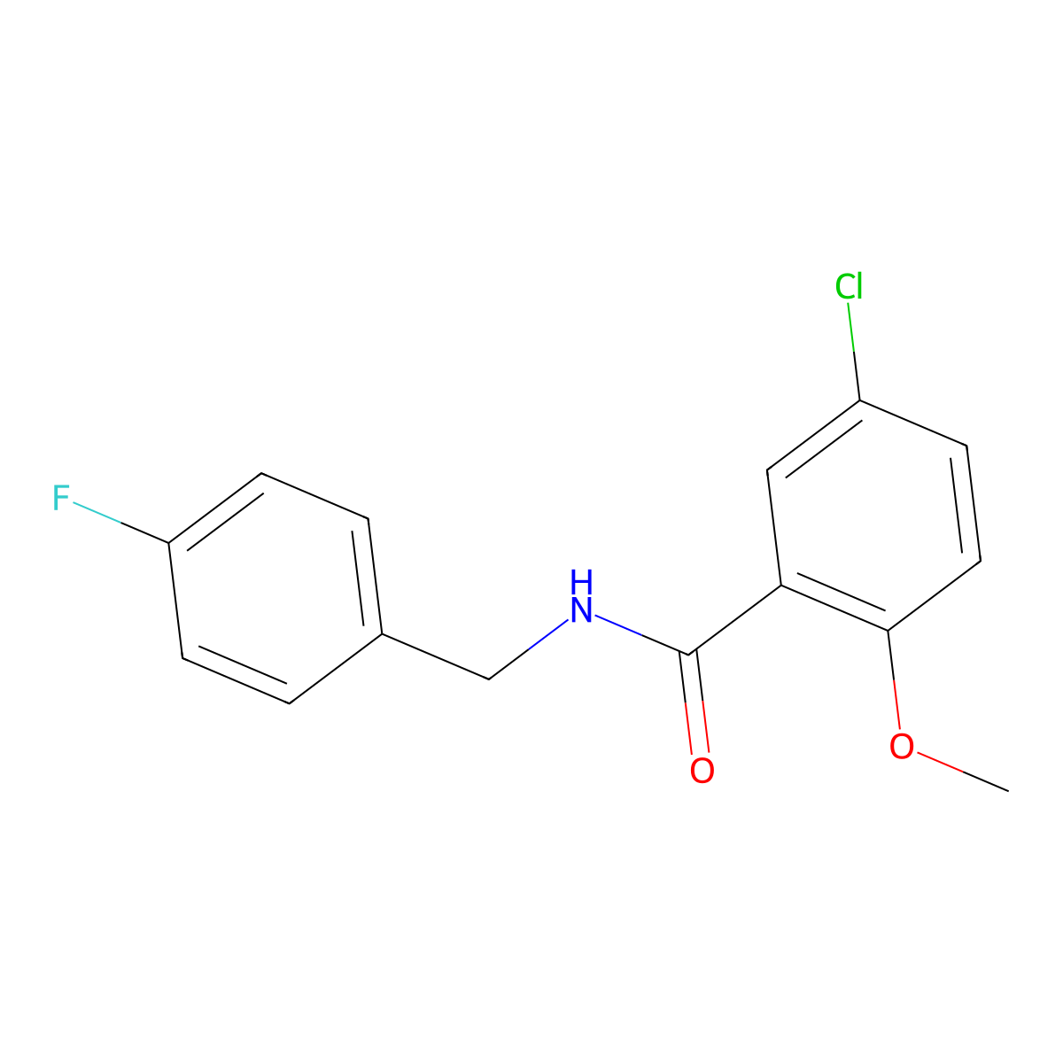 5-chloro-N-[(4-fluorophenyl)methyl]-2-methoxybenzamide molecular structure, CAS 494858-60-5