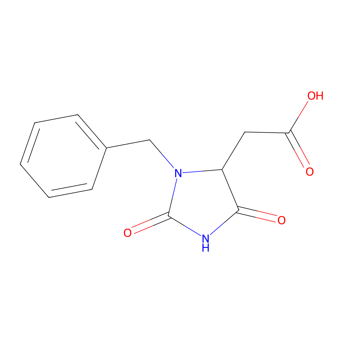 2-(3-Benzyl-2,5-dioxoimidazolidin-4-yl)acetic acid molecular structure, CAS 494866-98-7