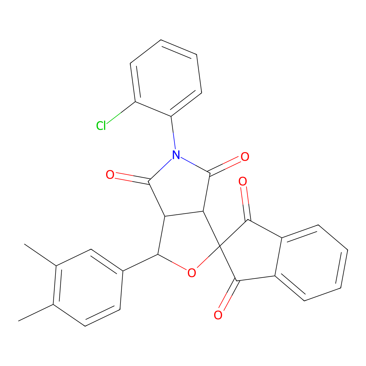 5-(2-chlorophenyl)-1-(3,4-dimethylphenyl)spiro[3a,6a-dihydro-1H-furo[3,4-c]pyrrole-3,2'-indene]-1',3',4,6-tetrone molecular structure, CAS 494866-99-8