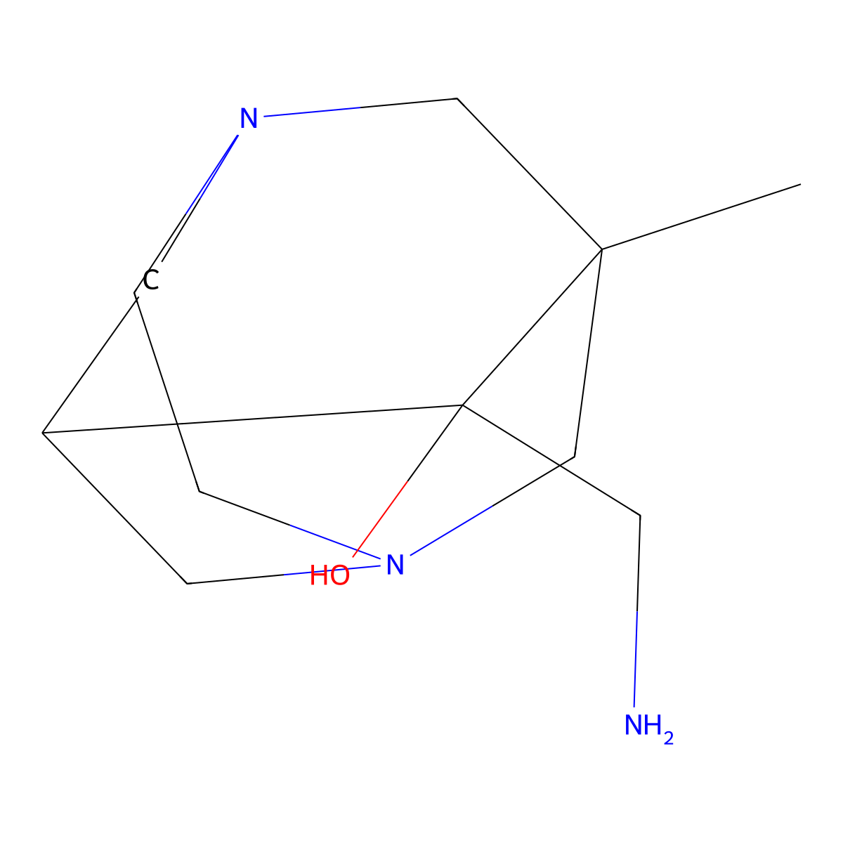 9-Aminomethyl-1-methyl-3,6-diaza-tricyclo[4.3.1.1*3,8*]undecan-9-ol molecular structure, CAS 494867-17-3