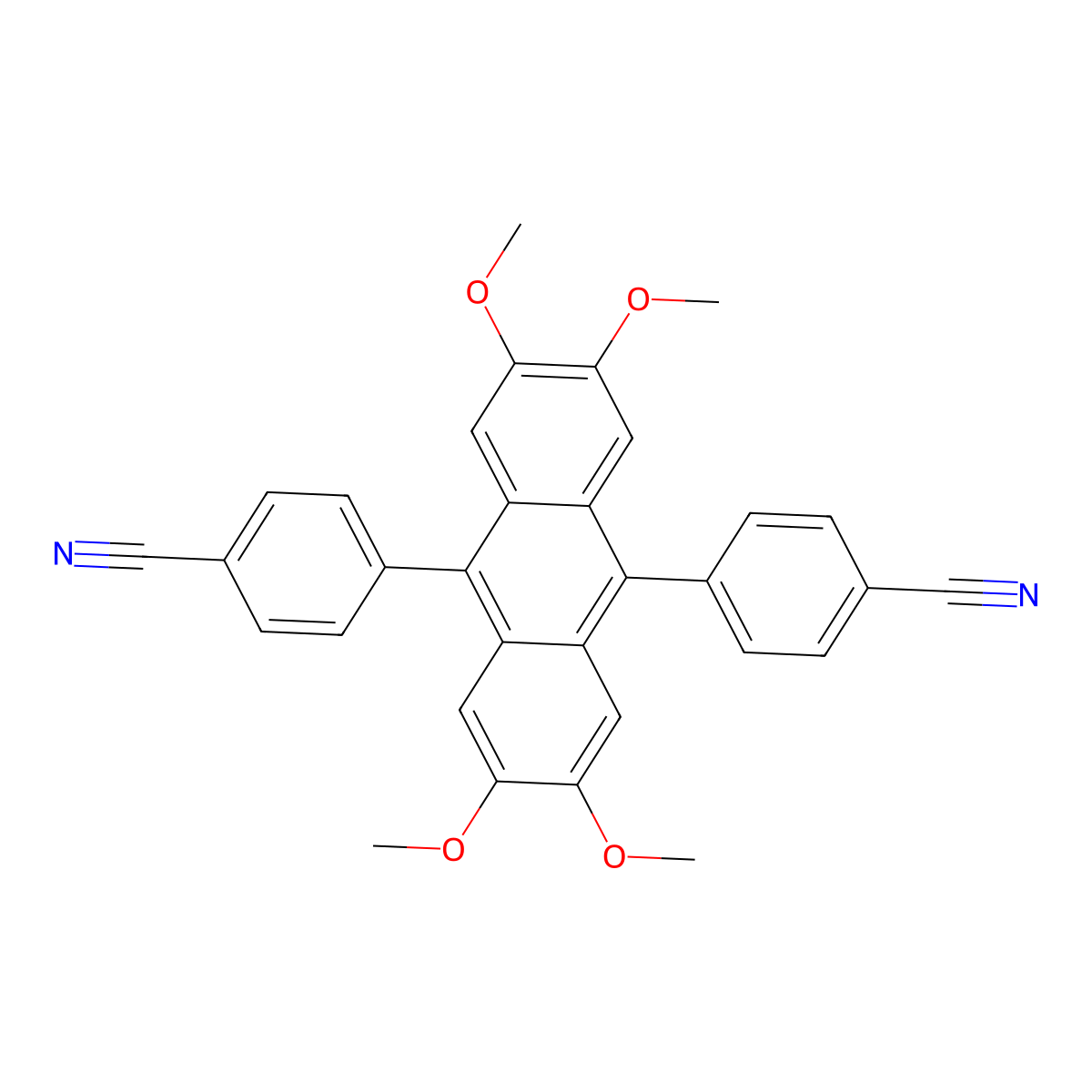 4,4'-(2,3,6,7-Tetramethoxyanthracene-9,10-diyl)dibenzonitrile molecular structure, CAS 494868-39-2