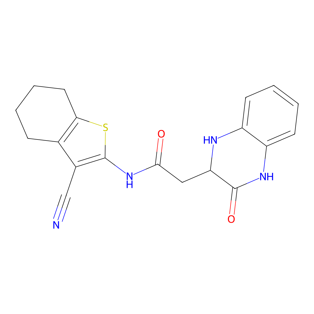 N-(3-cyano-4,5,6,7-tetrahydro-1-benzothiophen-2-yl)-2-(3-oxo-1,2,3,4-tetrahydroquinoxalin-2-yl)acetamide molecular structure, CAS 495374-40-8