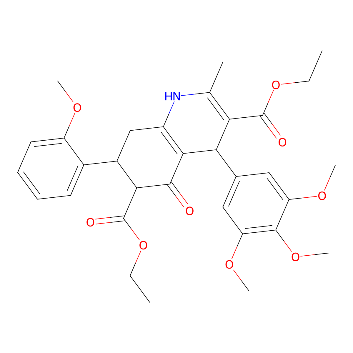 Diethyl 7-(2-methoxyphenyl)-2-methyl-5-oxo-4-(3,4,5-trimethoxyphenyl)-1,4,5,6,7,8-hexahydro-3,6-quinolinedicarboxylate molecular structure, CAS 495374-80-6