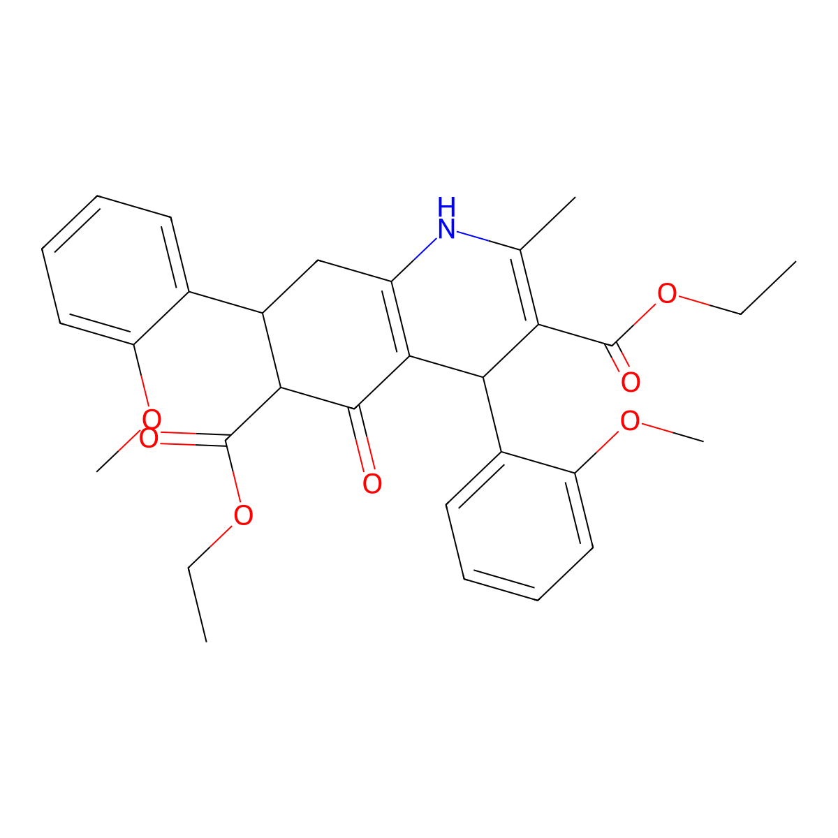 Diethyl 4,7-bis(2-methoxyphenyl)-2-methyl-5-oxo-1,4,5,6,7,8-hexahydro-3,6-quinolinedicarboxylate molecular structure, CAS 495374-82-8