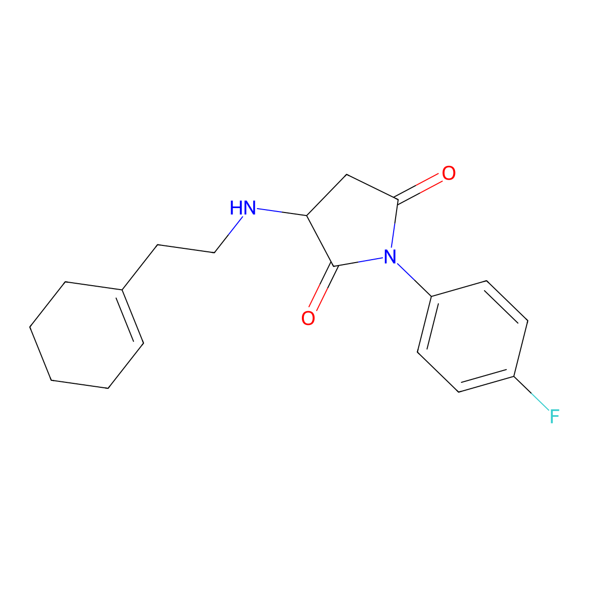 3-[2-(Cyclohexen-1-yl)ethylamino]-1-(4-fluorophenyl)pyrrolidine-2,5-dione molecular structure, CAS 495375-22-9