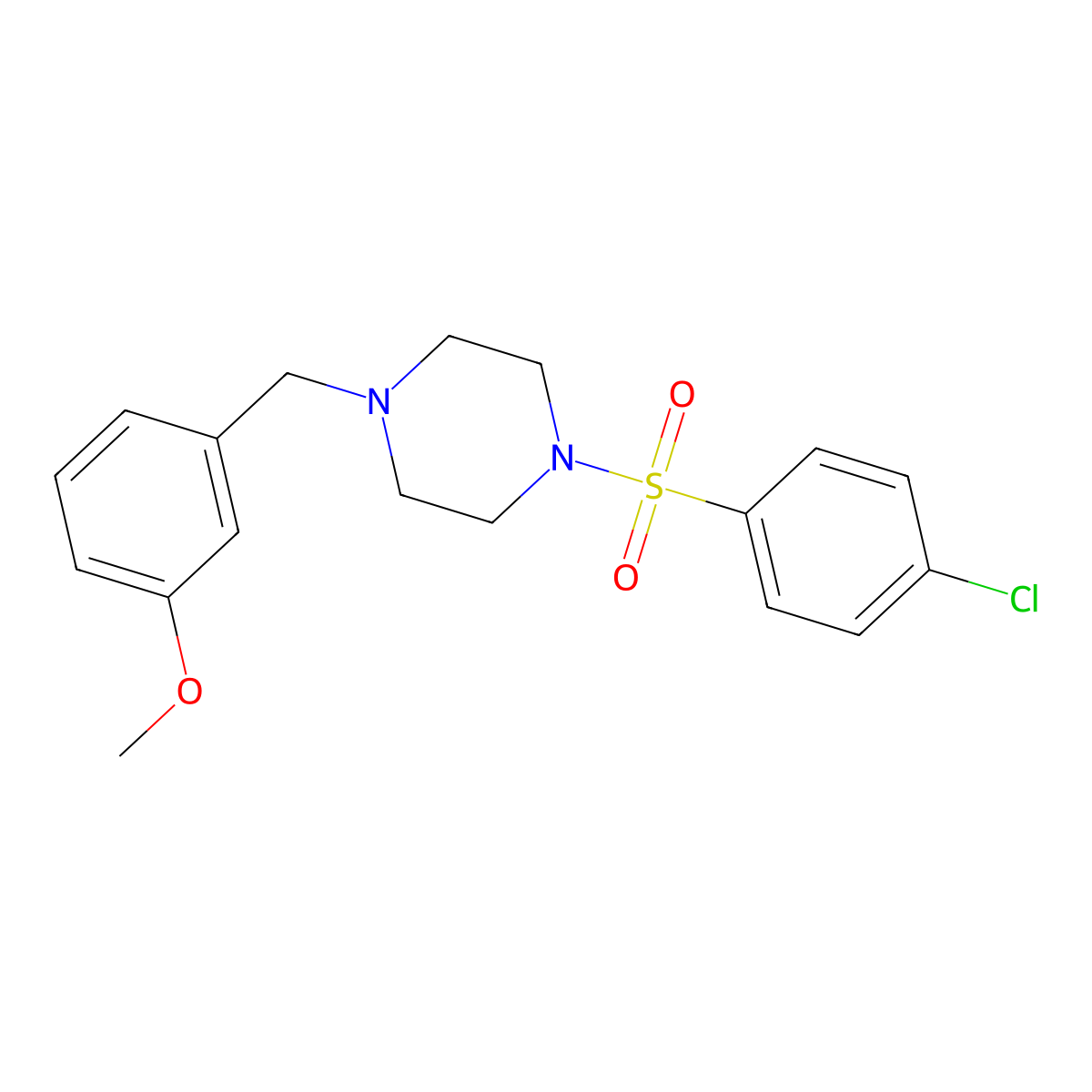1-(4-Chlorophenyl)sulfonyl-4-[(3-methoxyphenyl)methyl]piperazine molecular structure, CAS 495375-34-3