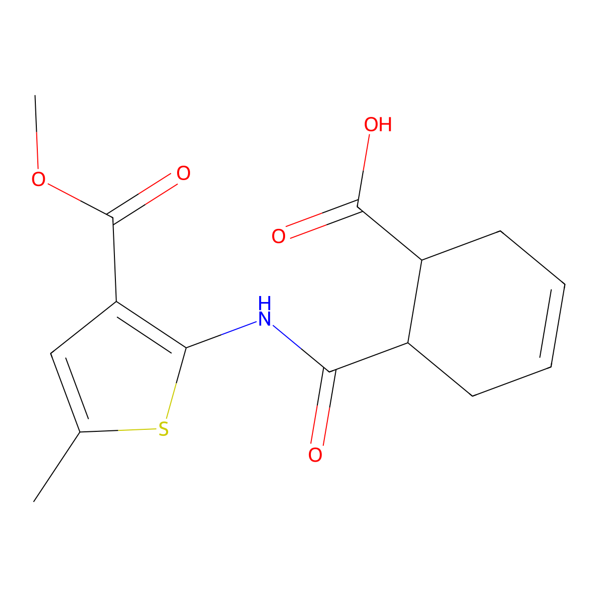 6-[(3-Methoxycarbonyl-5-methylthiophen-2-yl)carbamoyl]cyclohex-3-ene-1-carboxylic acid molecular structure, CAS 495375-56-9