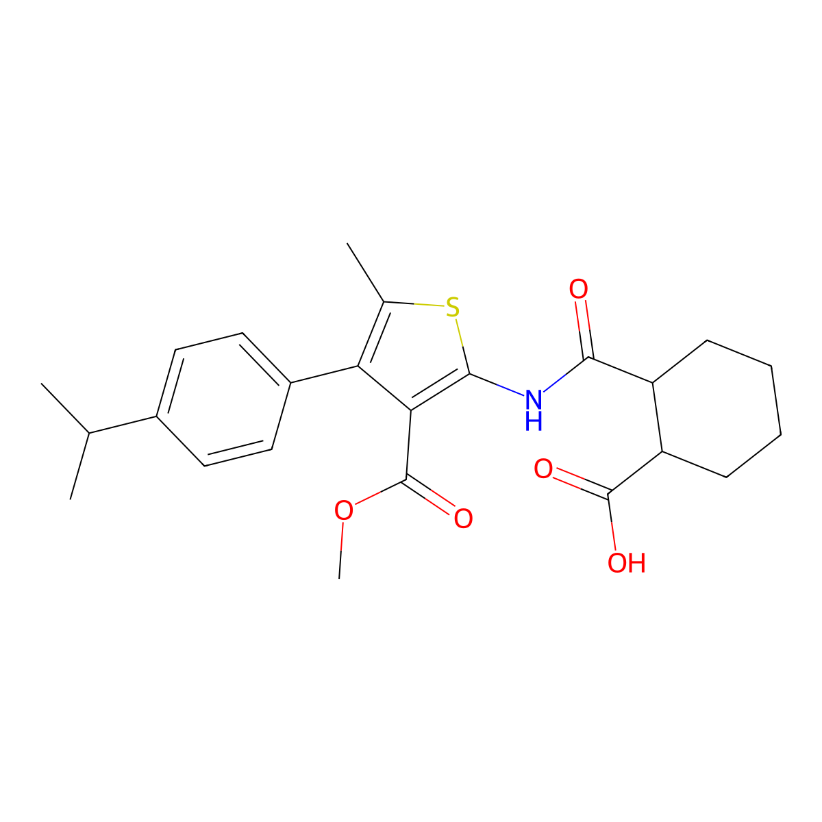 2-({3-(Methoxycarbonyl)-5-methyl-4-[4-(propan-2-yl)phenyl]thiophen-2-yl}carbamoyl)cyclohexanecarboxylic acid molecular structure, CAS 495375-60-5