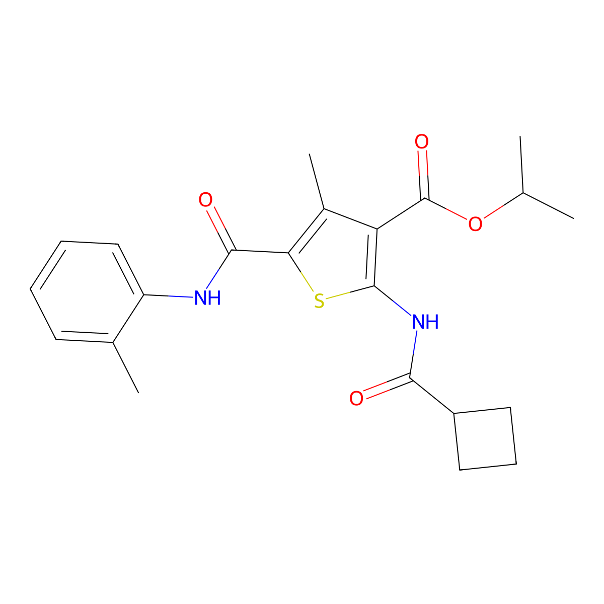 Isopropyl 2-[(cyclobutylcarbonyl)amino]-4-methyl-5-(2-toluidinocarbonyl)thiophene-3-carboxylate molecular structure, CAS 495375-62-7