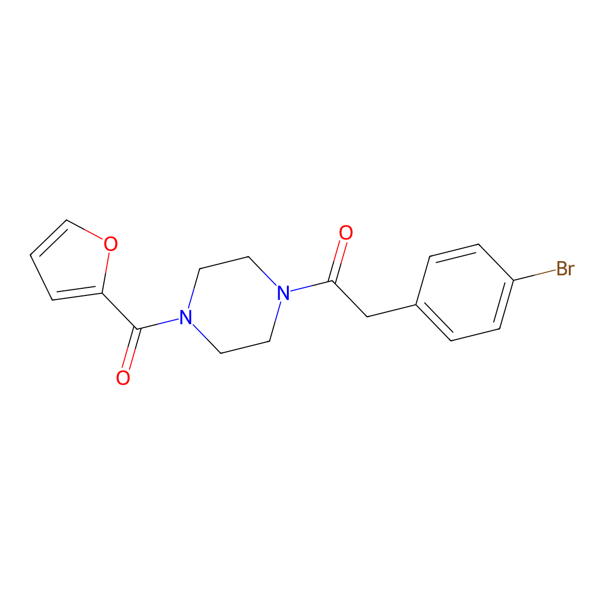 2-(4-Bromophenyl)-1-[4-(furan-2-carbonyl)piperazin-1-yl]ethanone molecular structure, CAS 495375-65-0