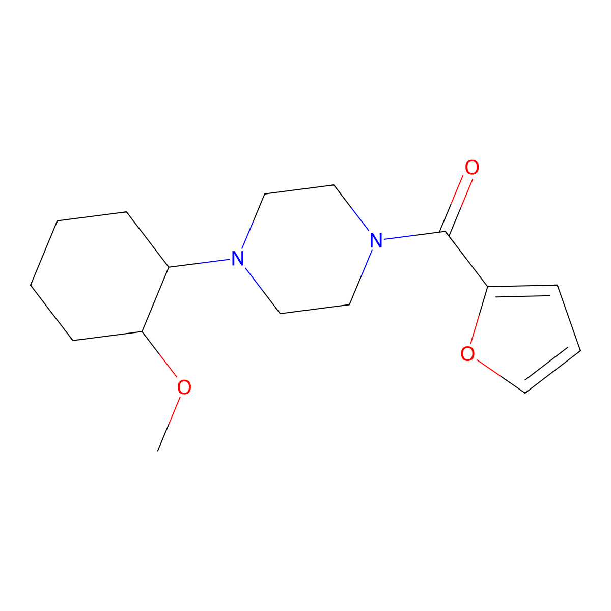 Furan-2-yl[4-(2-methoxycyclohexyl)piperazin-1-yl]methanone molecular structure, CAS 495375-67-2