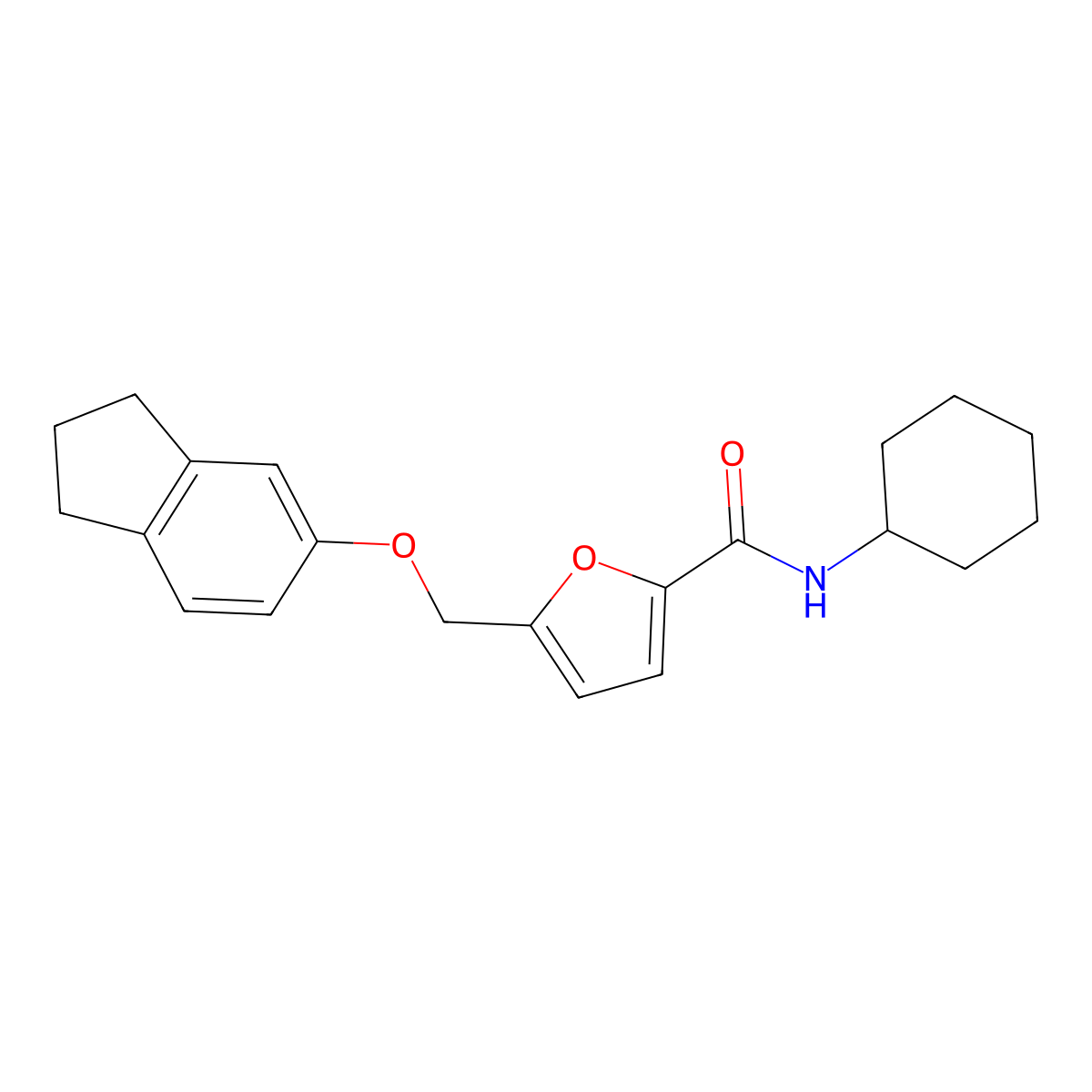 N-cyclohexyl-5-(2,3-dihydro-1H-inden-5-yloxymethyl)furan-2-carboxamide molecular structure, CAS 495375-78-5