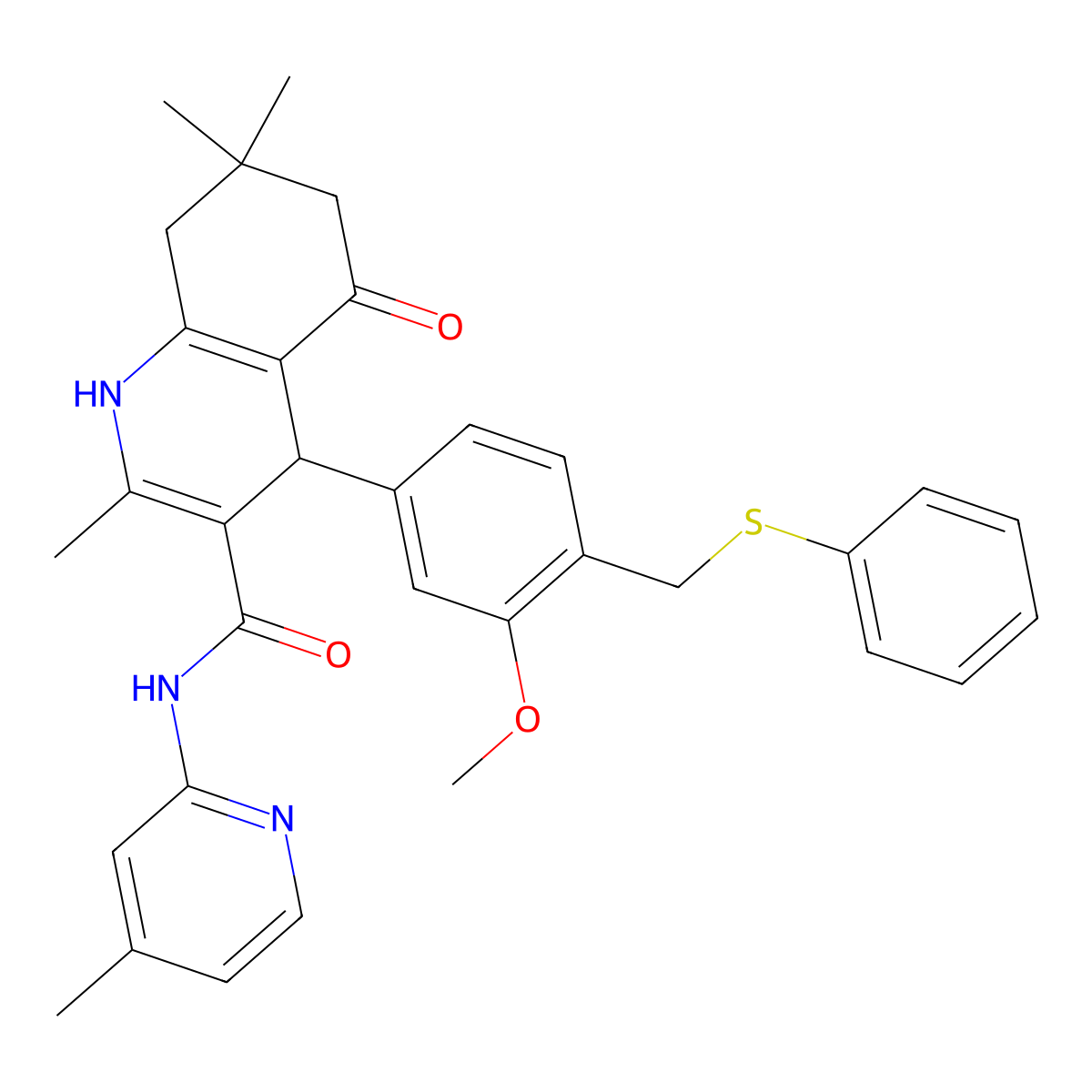 4-[3-methoxy-4-(phenylsulfanylmethyl)phenyl]-2,7,7-trimethyl-N-(4-methylpyridin-2-yl)-5-oxo-1,4,6,8-tetrahydroquinoline-3-carboxamide molecular structure, CAS 495375-94-5
