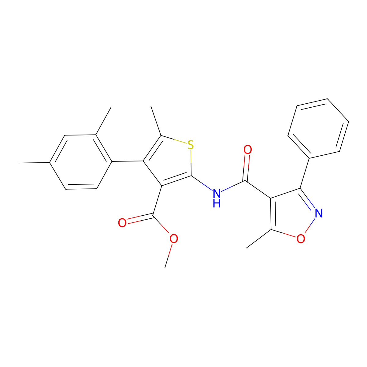 Methyl 4-(2,4-dimethylphenyl)-5-methyl-2-{[(5-methyl-3-phenyl-4-isoxazolyl)carbonyl]amino}-3-thiophenecarboxylate molecular structure, CAS 495376-11-9