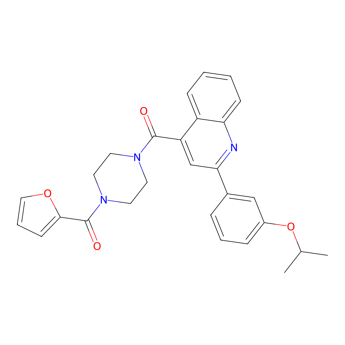 Furan-2-yl-[4-[2-(3-propan-2-yloxyphenyl)quinoline-4-carbonyl]piperazin-1-yl]methanone molecular structure, CAS 495376-61-9