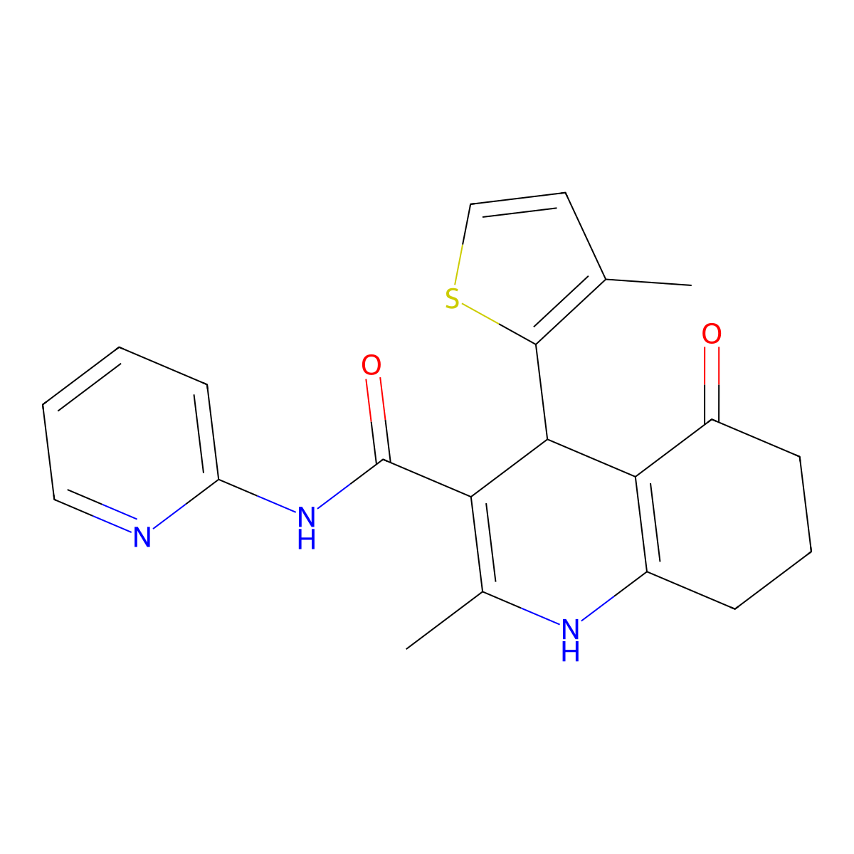 2-methyl-4-(3-methylthiophen-2-yl)-5-oxo-N-pyridin-2-yl-4,6,7,8-tetrahydro-1H-quinoline-3-carboxamide molecular structure, CAS 495377-65-6