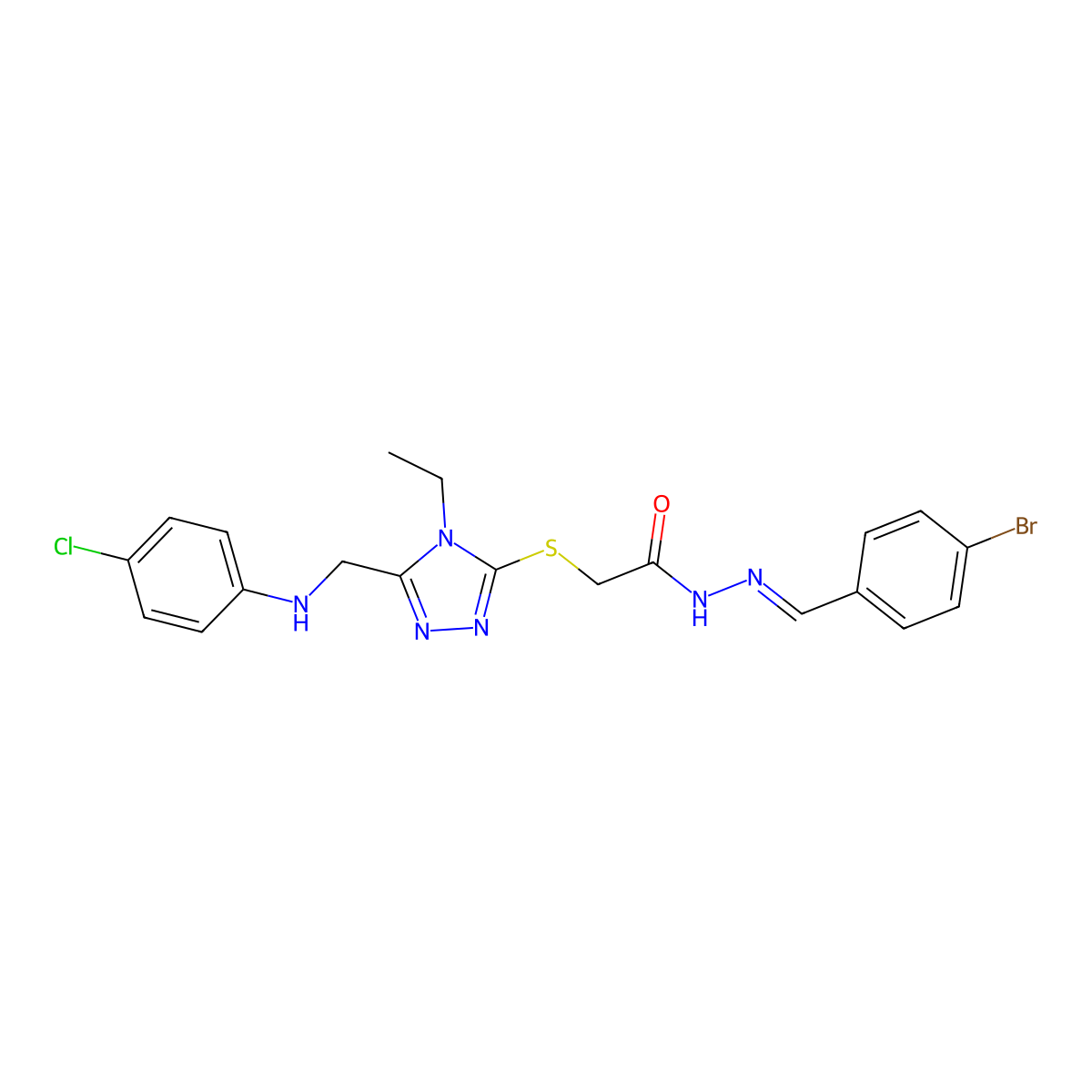 2-[[5-[[(4-Chlorophenyl)amino]methyl]-4-ethyl-4H-1,2,4-triazol-3-yl]thio]acetic acid 2-[(4-bromophenyl)methylene]hydrazide molecular structure, CAS 495377-80-5
