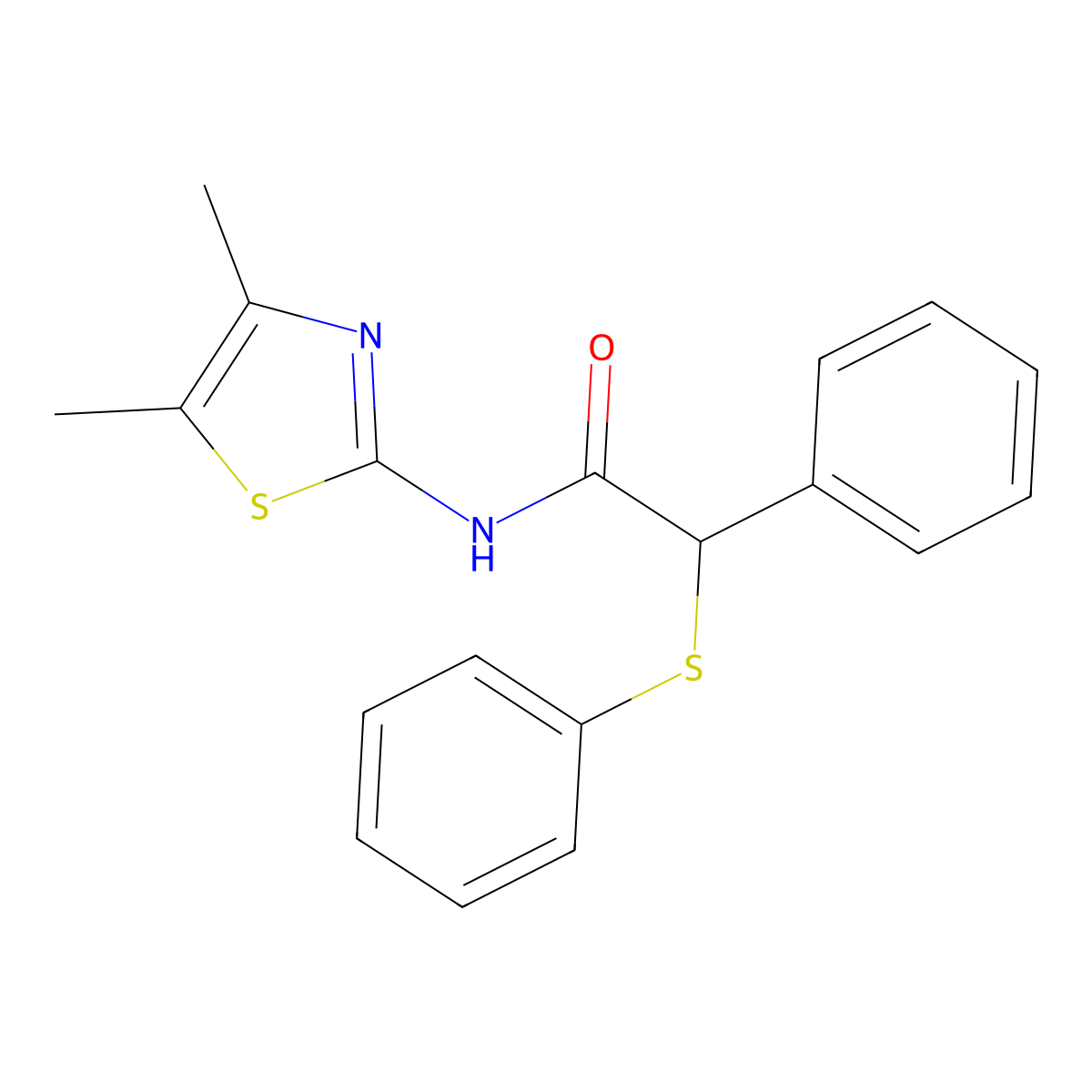 N-(4,5-dimethyl-1,3-thiazol-2-yl)-2-phenyl-2-phenylsulfanylacetamide molecular structure, CAS 495381-57-2