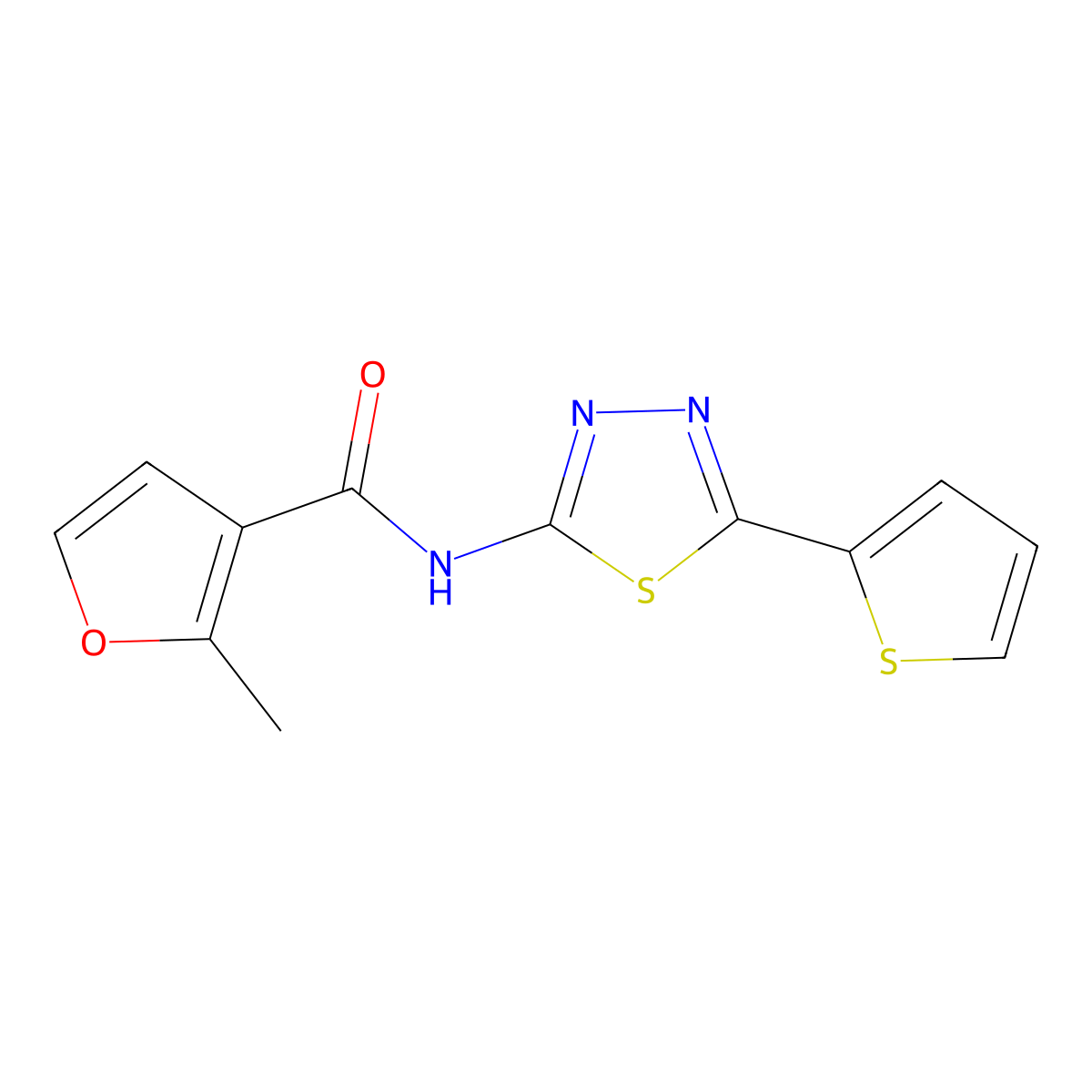 2-methyl-N-(5-thiophen-2-yl-1,3,4-thiadiazol-2-yl)furan-3-carboxamide molecular structure, CAS 495381-65-2