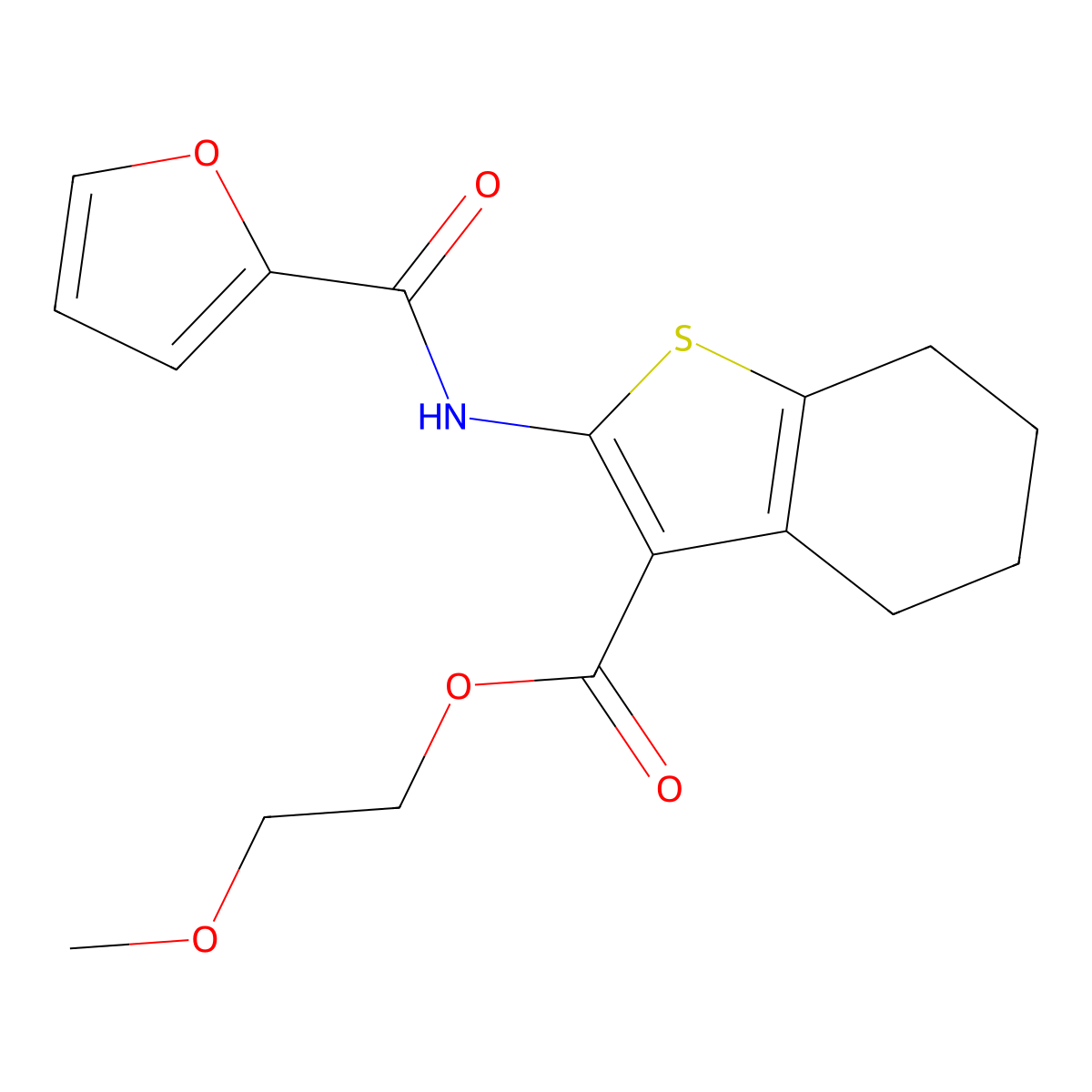 2-Methoxyethyl 2-(2-furoylamino)-4,5,6,7-tetrahydro-1-benzothiophene-3-carboxylate molecular structure, CAS 495381-69-6