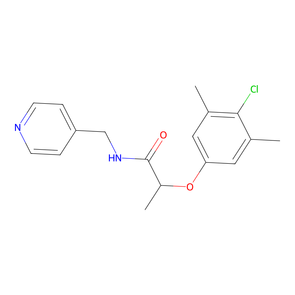 2-(4-chloro-3,5-dimethylphenoxy)-N-(pyridin-4-ylmethyl)propanamide molecular structure, CAS 495381-79-8