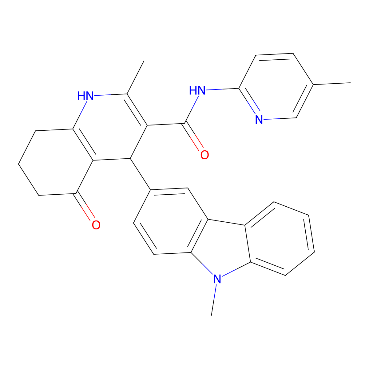 2-methyl-4-(9-methylcarbazol-3-yl)-N-(5-methylpyridin-2-yl)-5-oxo-4,6,7,8-tetrahydro-1H-quinoline-3-carboxamide molecular structure, CAS 495382-00-8