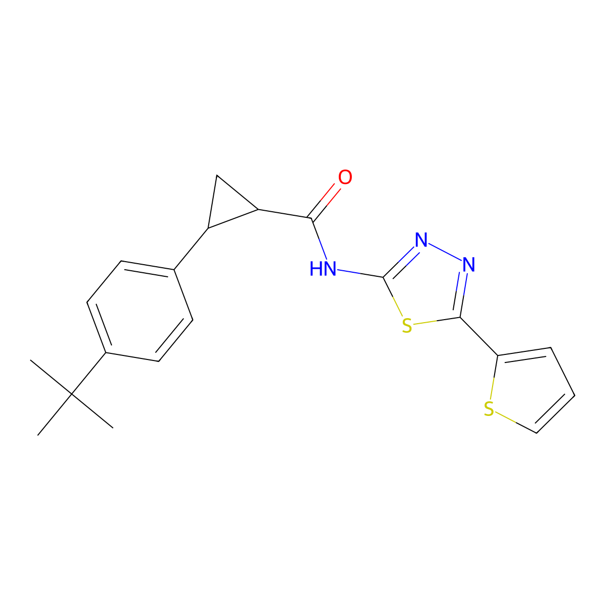2-(4-tert-butylphenyl)-N-(5-thiophen-2-yl-1,3,4-thiadiazol-2-yl)cyclopropane-1-carboxamide molecular structure, CAS 495382-01-9