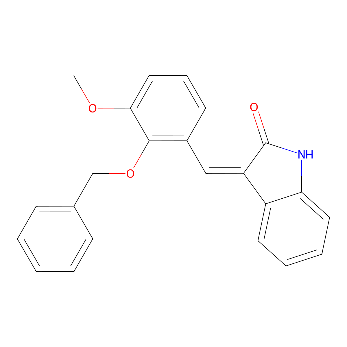 1,3-Dihydro-3-[[3-methoxy-2-(phenylmethoxy)phenyl]methylene]-2H-indol-2-one molecular structure, CAS 495382-06-4
