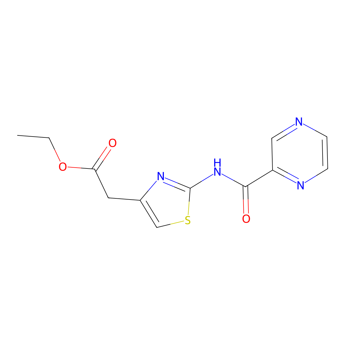Ethyl 2-(2-(pyrazine-2-carboxamido)thiazol-4-yl)acetate molecular structure, CAS 495382-37-1